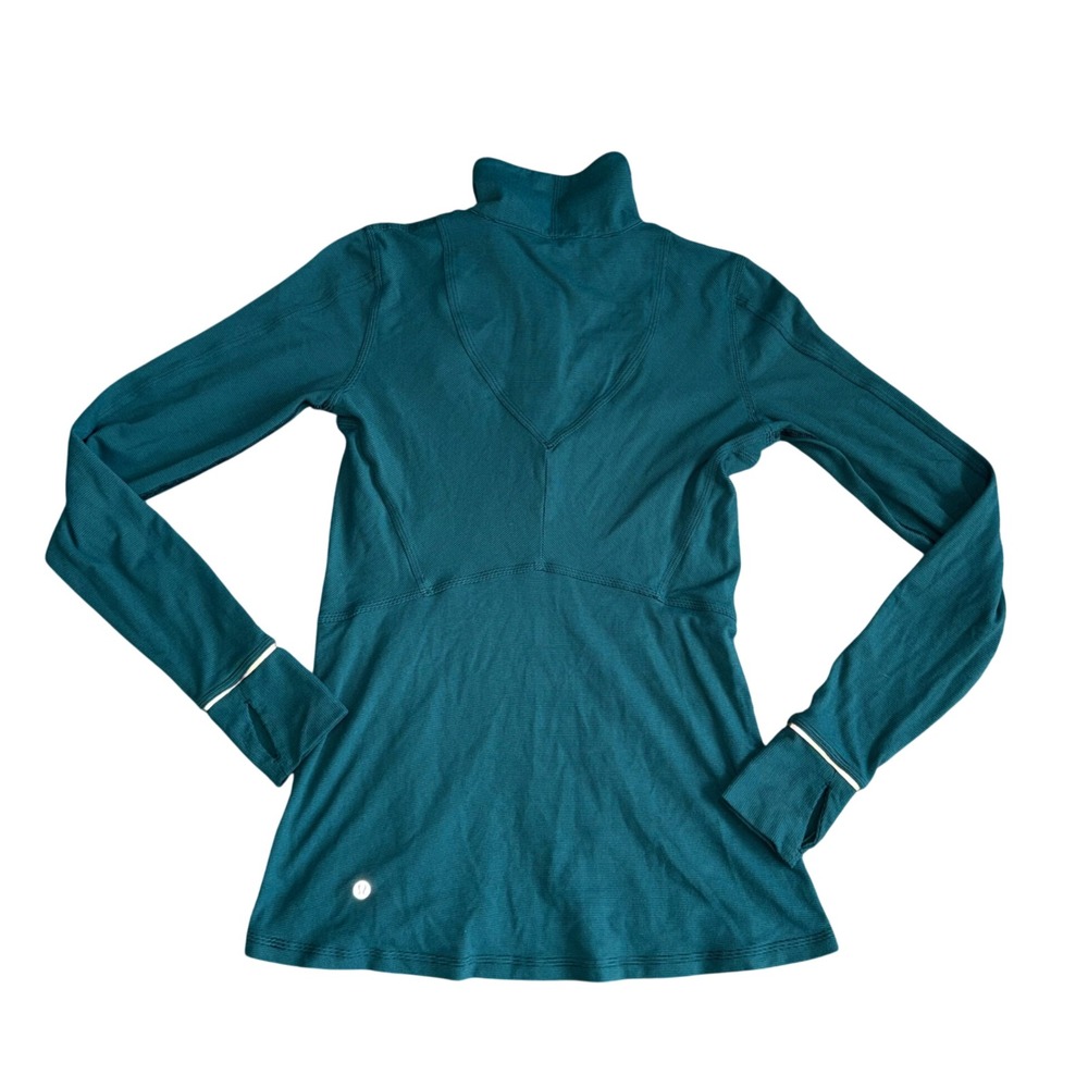 Lululemon Rest Less 1/4 Zip Women 6 Teal Excellent Ribbed Thumbhole Pullover - Picture 4 of 4